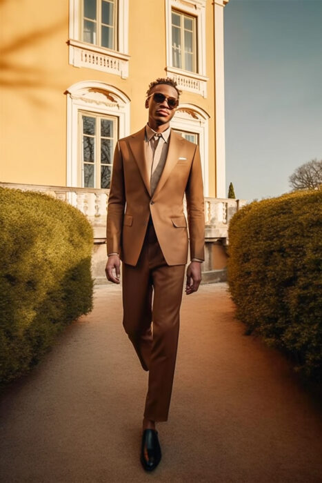 Costume 2 pièces avec veste à 2 bouton marron clair