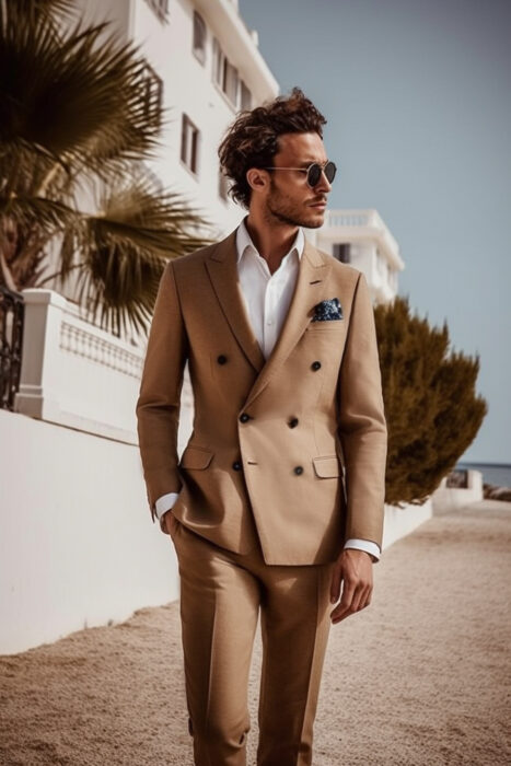 Costume croisé brun sépia