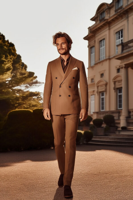 Costume croisé marron noisette
