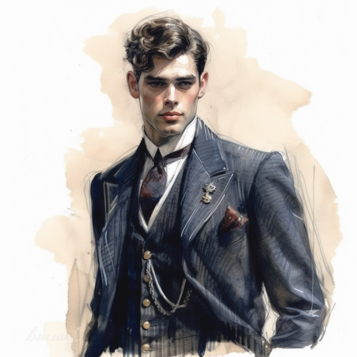 Croquis d'un homme avec un costume bleu marine sur mesure fait par Chris Von Martial