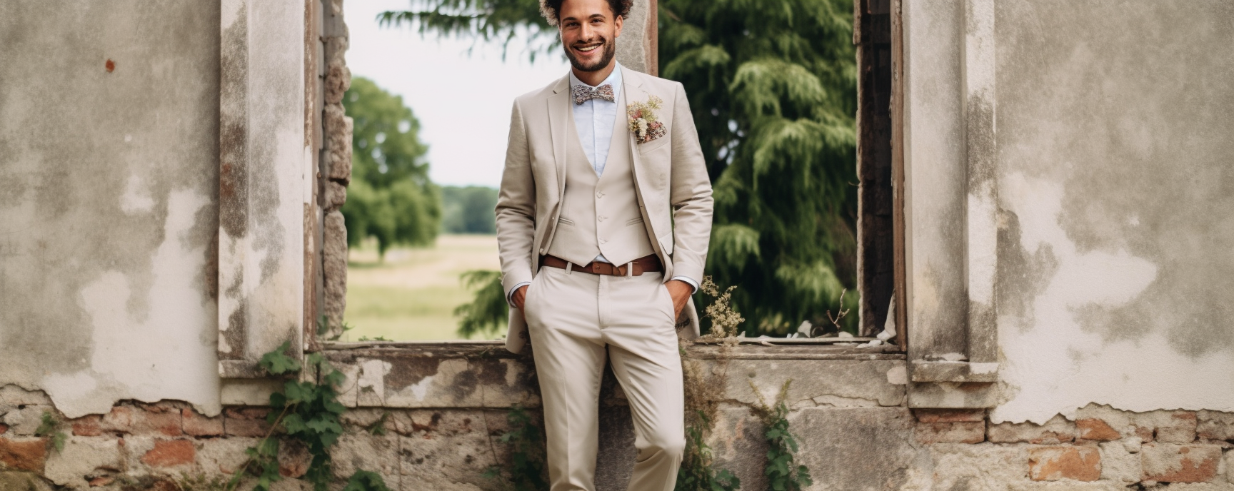 Costume de mariage beige sur mesure