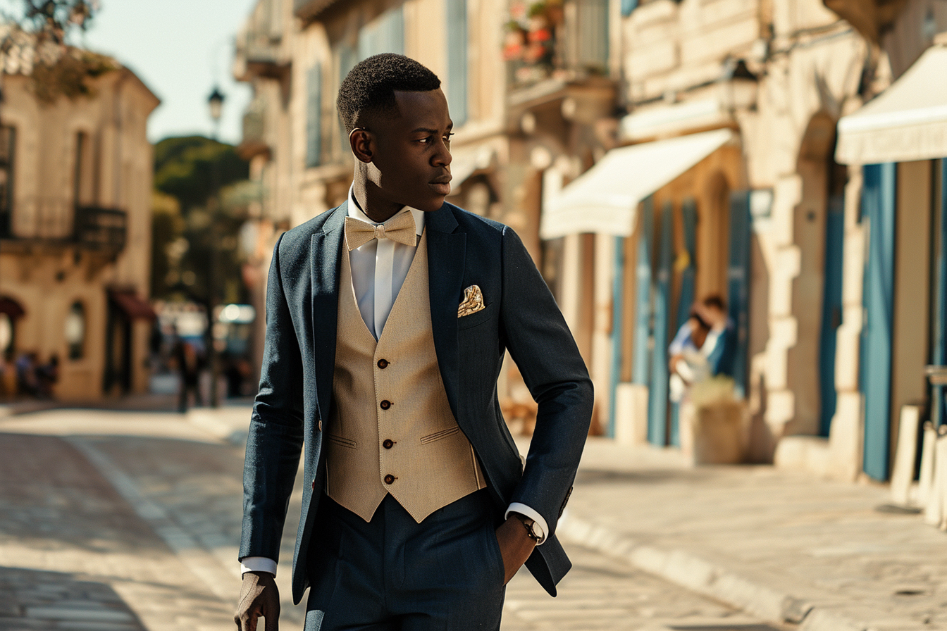 Costume sur mesure bleu beige