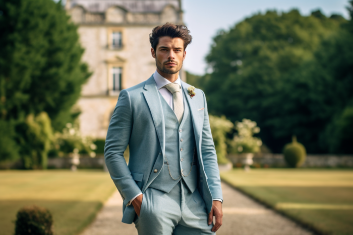 Comment choisir son costume de mariage ? Photo d'un homme portant un costume bleu ciel pour un mariage | Chris Von Martial