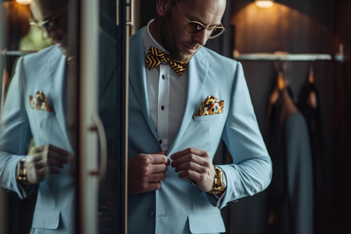 Costume sur mesure bleu ciel mariage