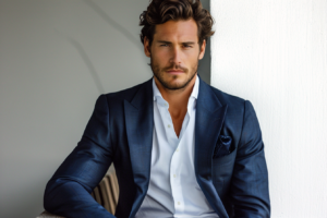 Homme qui porte une chemise blanche avec un costume bleu marine sur mesure | Chris Von Martial