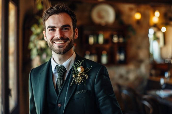Comment choisir la couleur de cravate de mariage avec un costume vert sapin ? Chris Von Martial