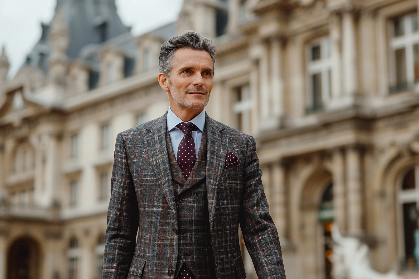 Costume sur mesure à carreaux gris