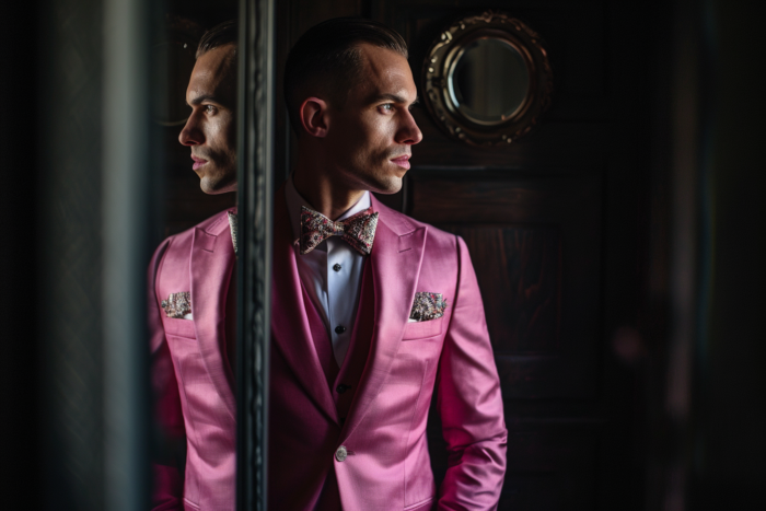 Costume rose sur mesure mariage