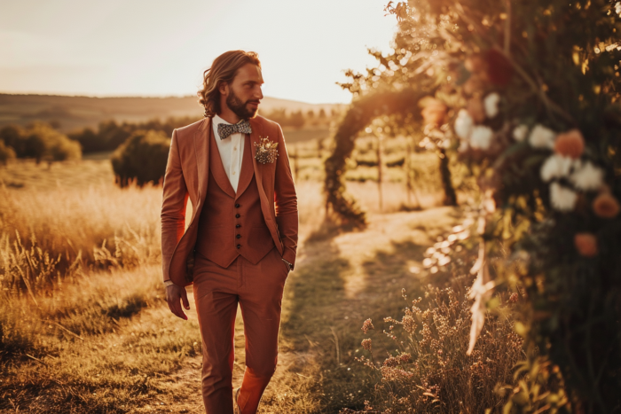 Costume de mariage terracotta sur mesure