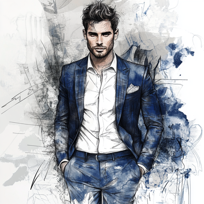 croquis Chris von Martial costume bleu marine