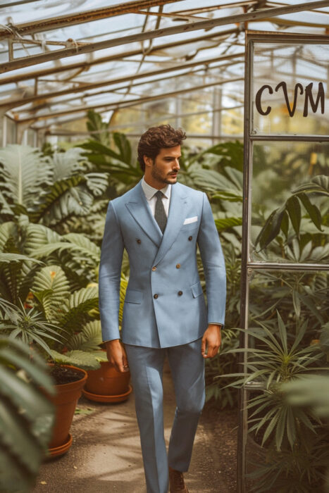 Costume croisé bleu clair