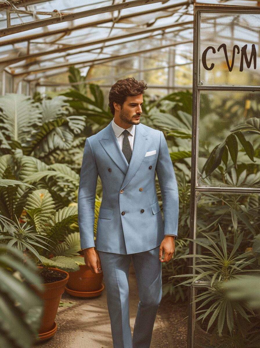 Costume croisé bleu clair