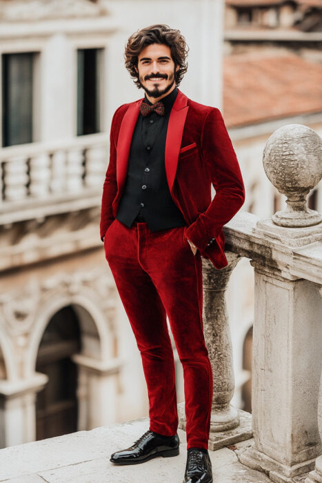 Costume sur mesure rouge et noir