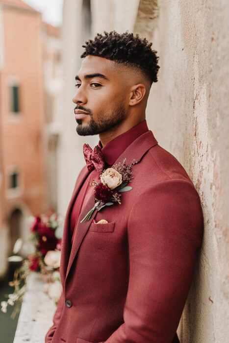 Costume sur mesure rouge lava deux pièces