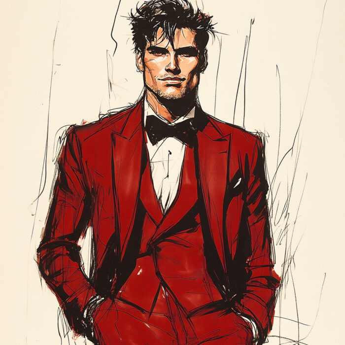 Croquis costume sur mesure rouge Chris von Martial