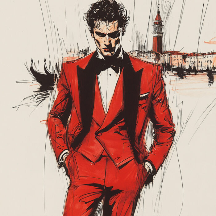 Croquis costume rouge Chris von Martial