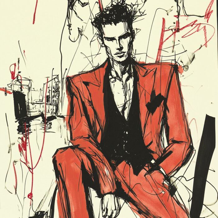 Croquis costume rouge sur mesure