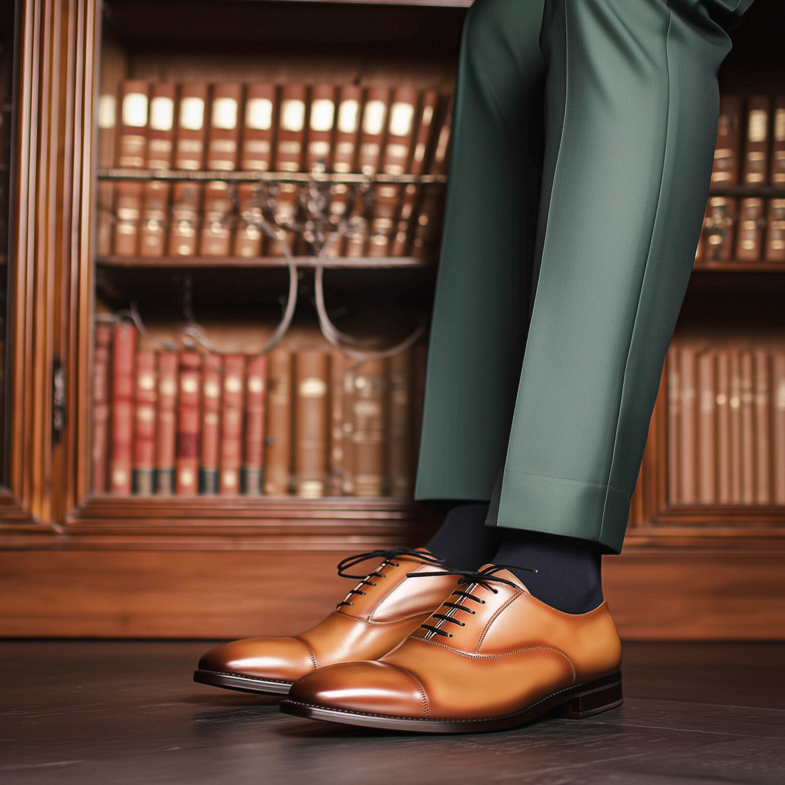 Gros plan sur chaussures Richelieu marron glacé posées au sol.