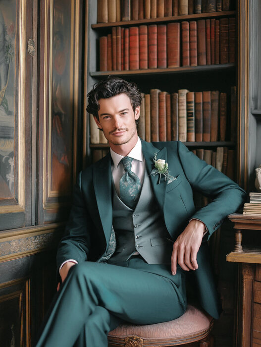 Costume bleu canard avec gilet dépareillé Chris von Martial