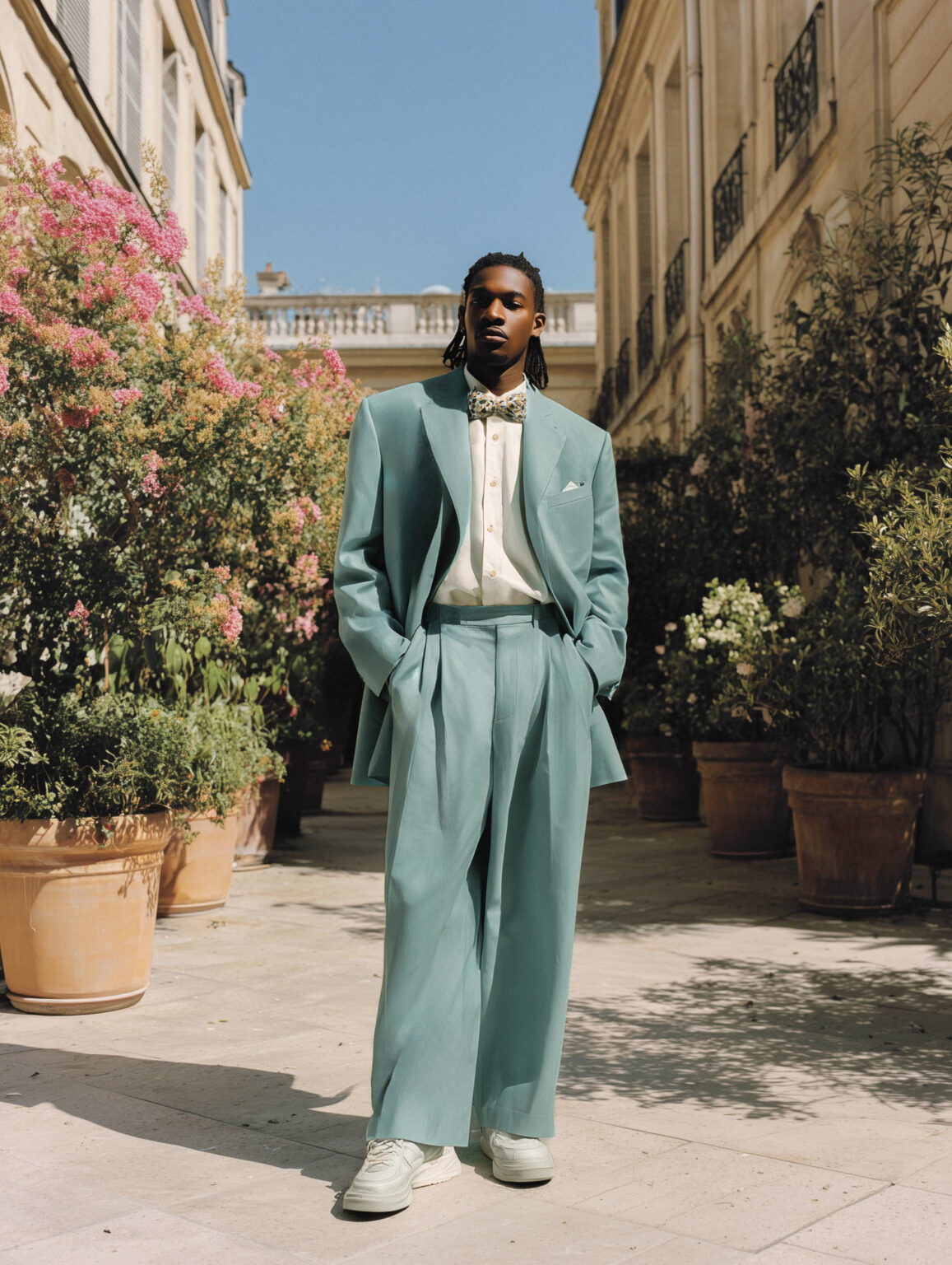 Marié en costume oversize bleu vert Chris von Martial.