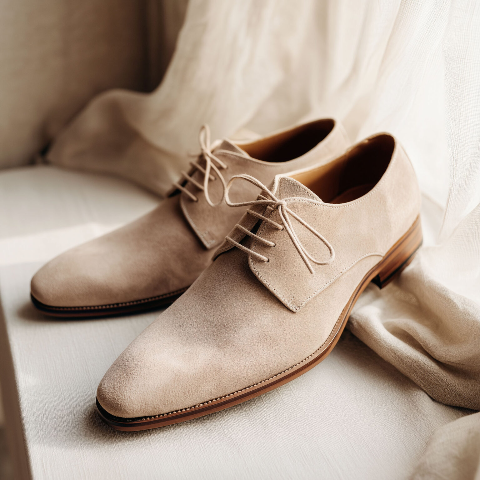 Souliers en cuir beige posés mariage Chris von Martial.