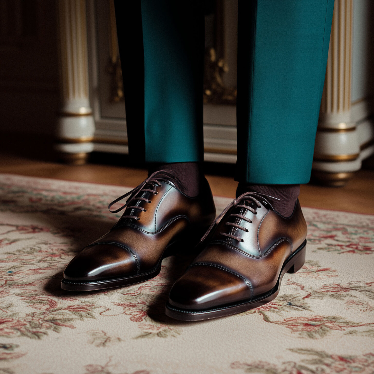 Chaussures marron posées au sol mariage Chris von Martial.