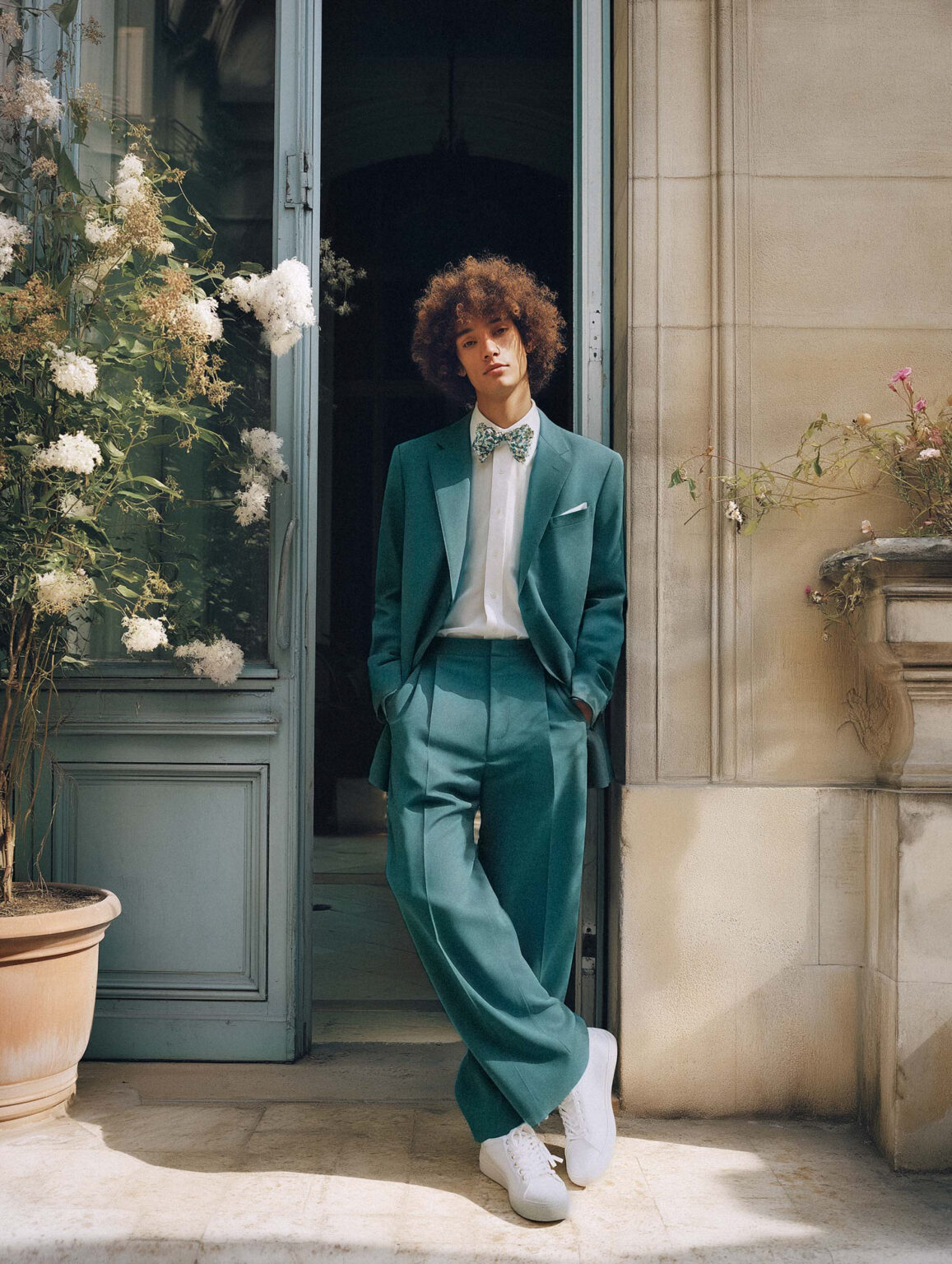 Marié en costume oversize bleu paon Chris von Martial.