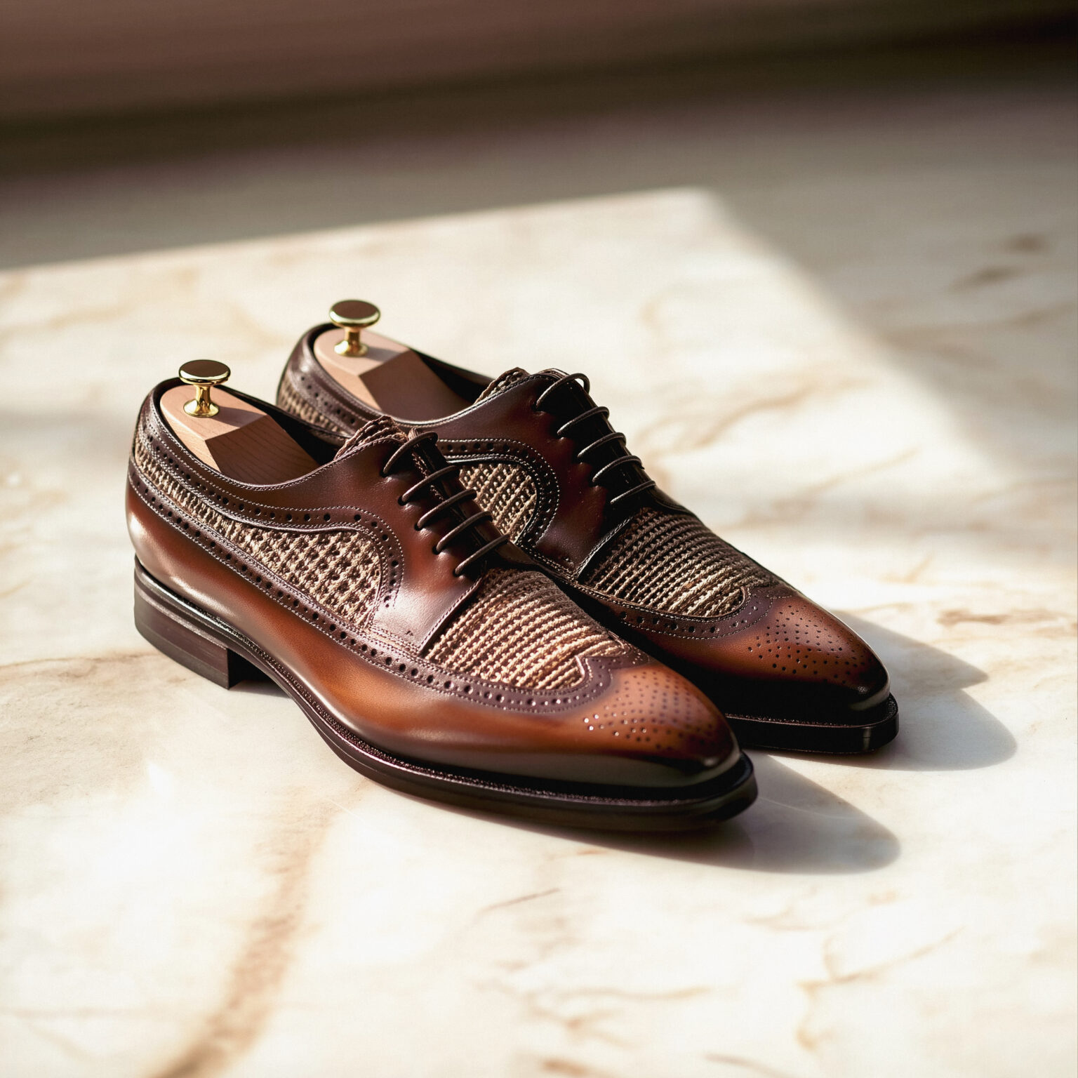 Longwing bi-matière cuir brun cognac Chris von Martial