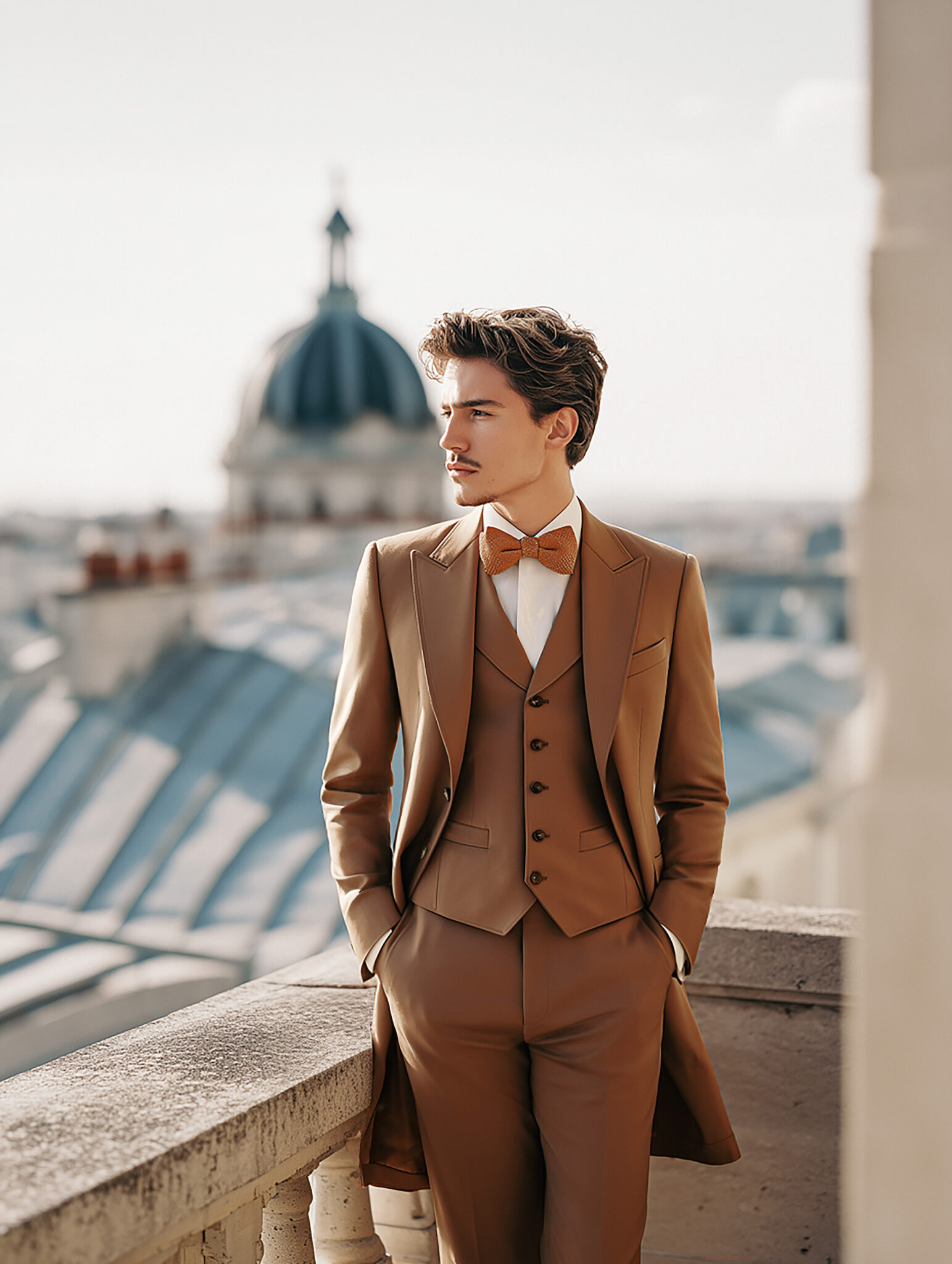 costume redingote marron caramel sur mesure Chris von Martial