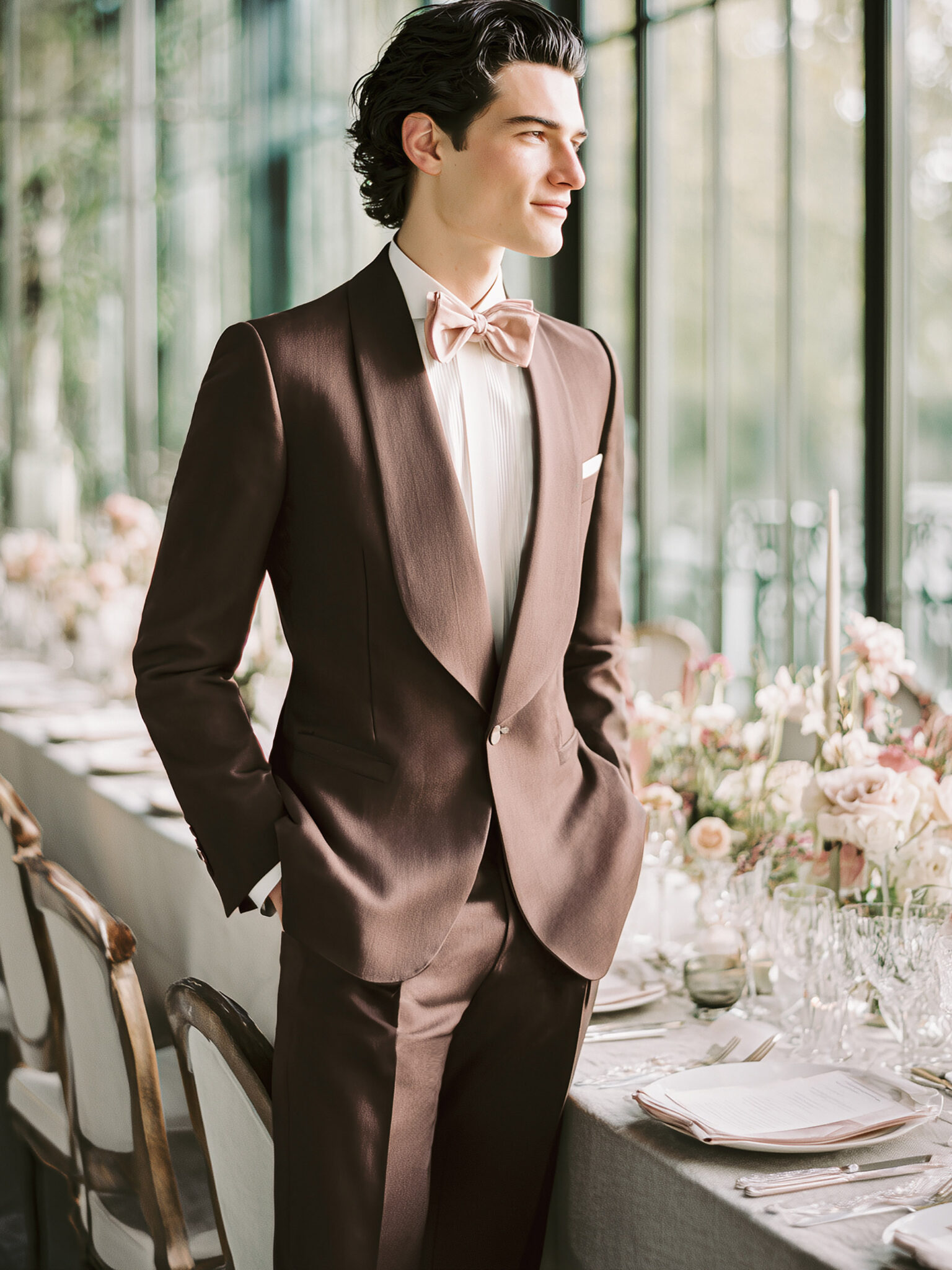 costume façon smoking marron foncé sur mesure Chris von Martial