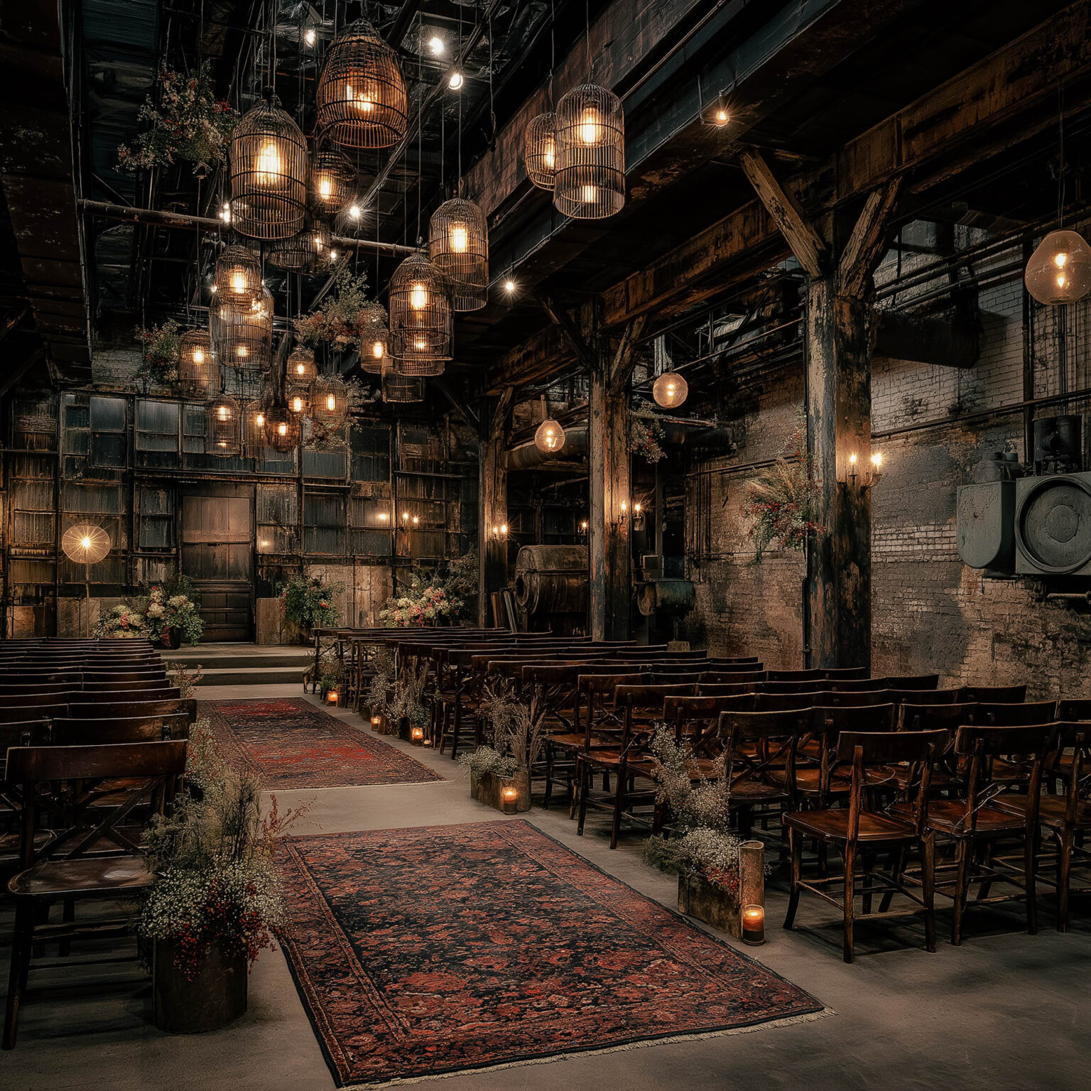Décor mariage vintage ambiance industrielle.