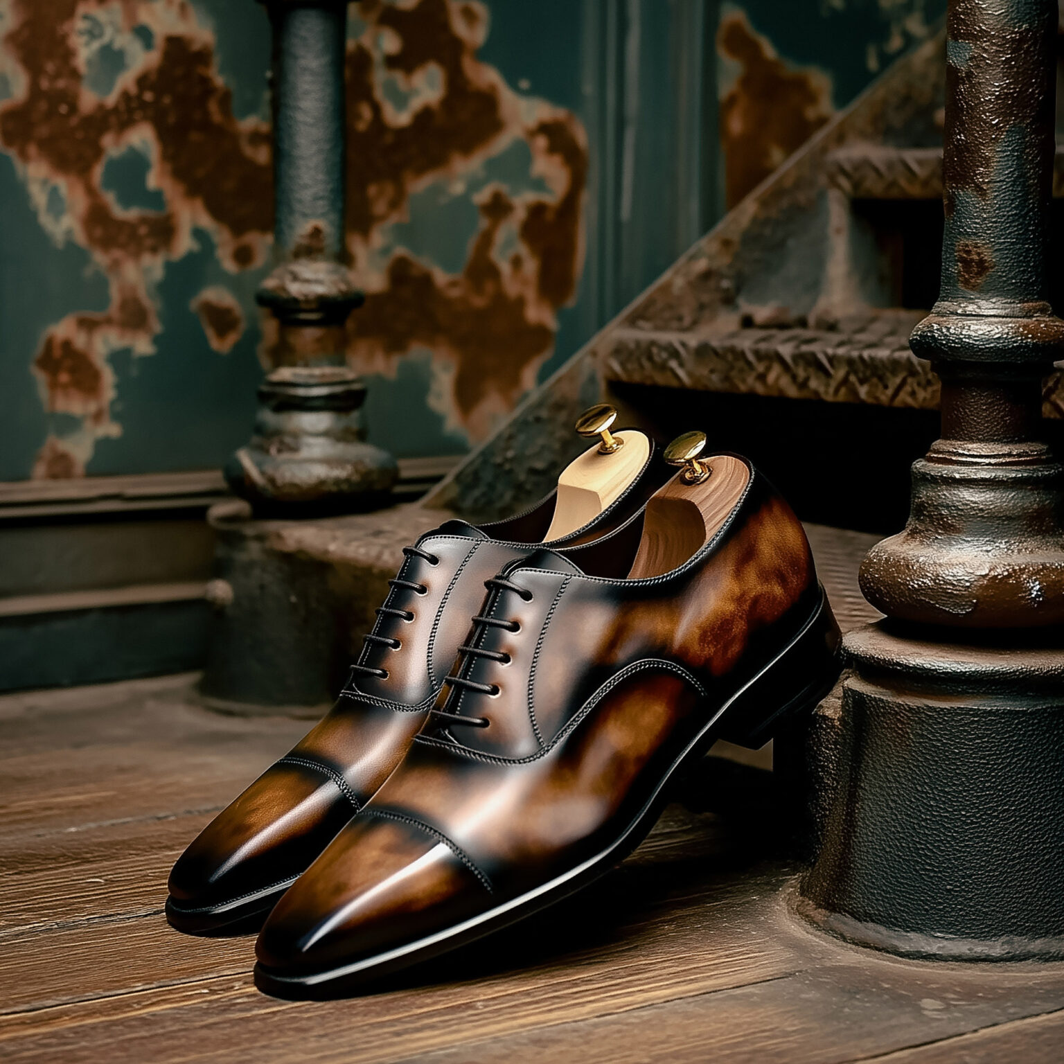 Chaussures homme marron patinées.