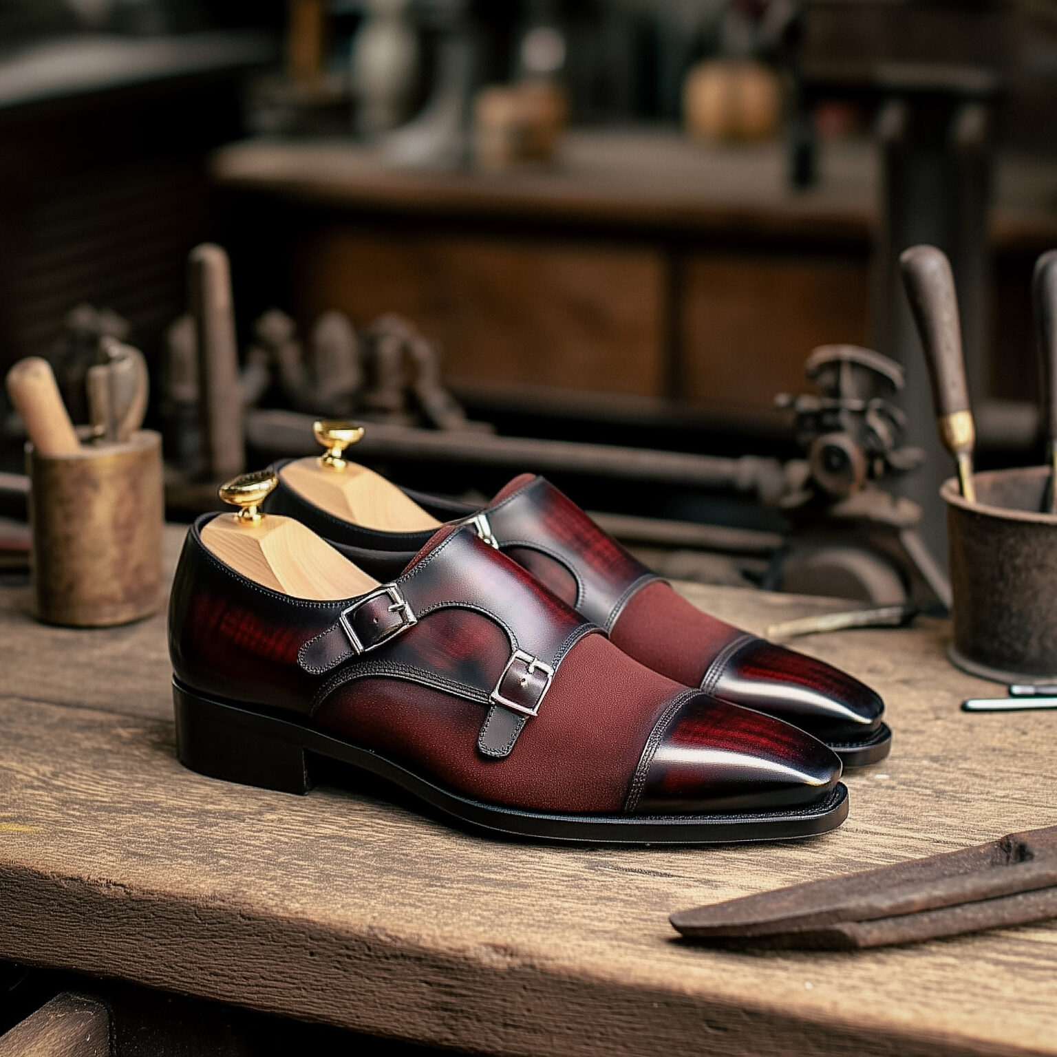 Chaussures homme rouges bordeaux en cuir.