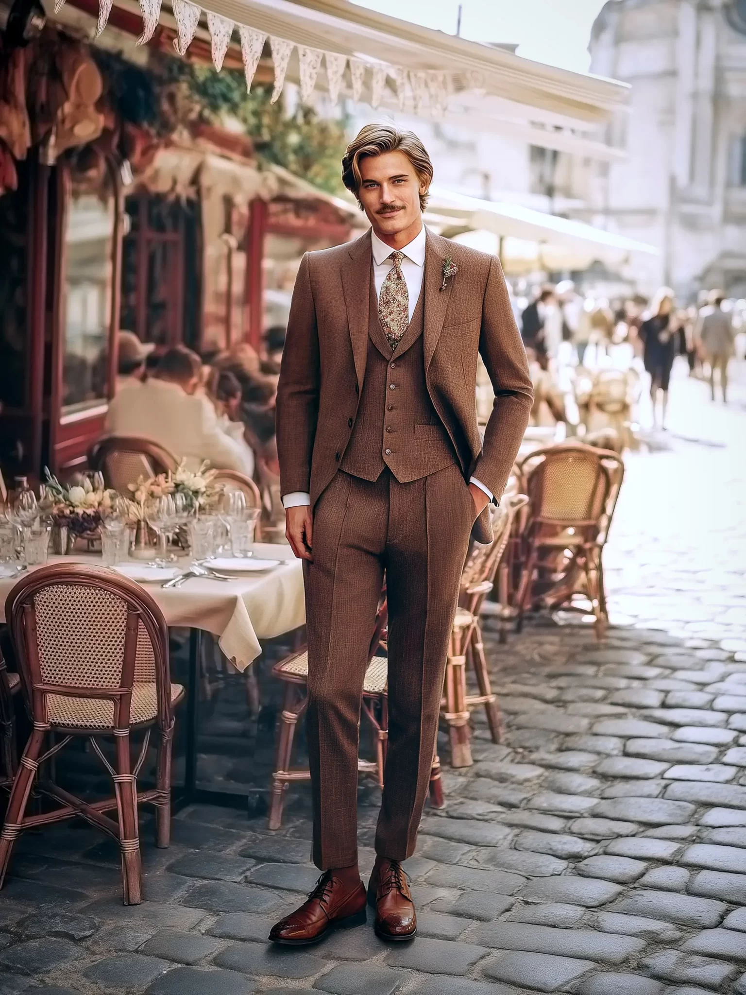 Costume de mariage brun marron pour homme