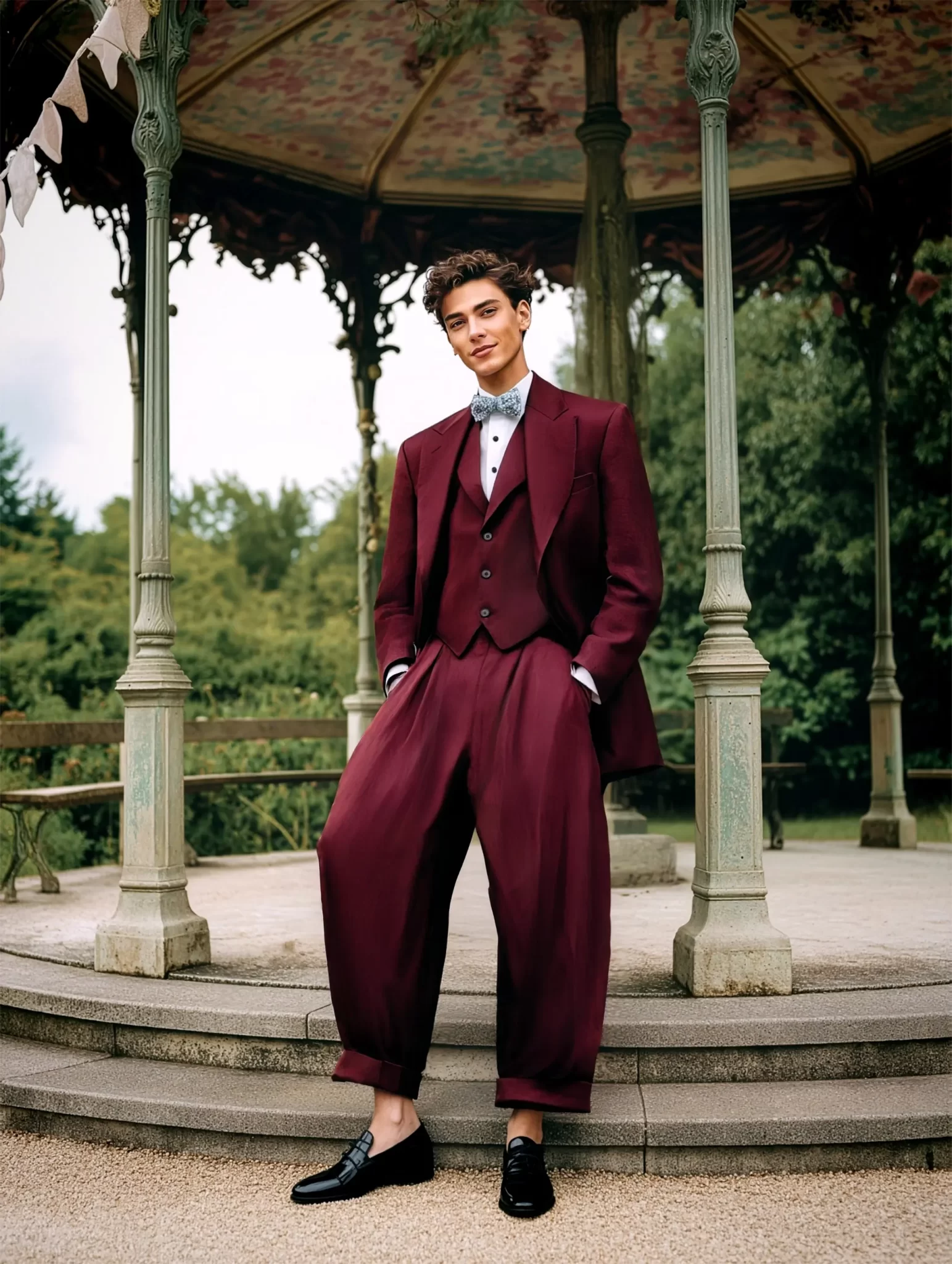 Costume oversize bordeaux pour homme