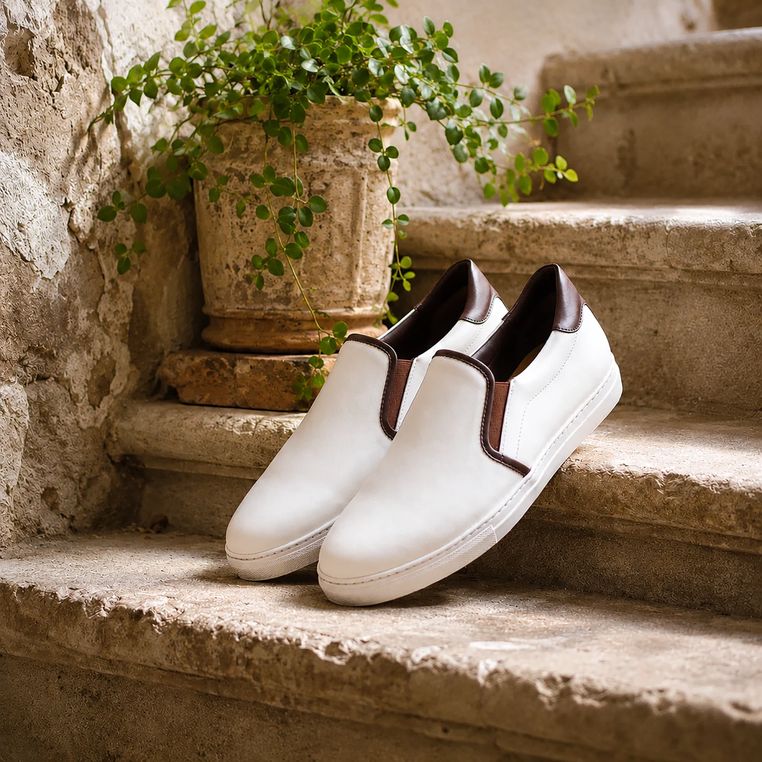 Chaussures homme - Casual slipper blanc et marron - CHRIS VON MARTIAL