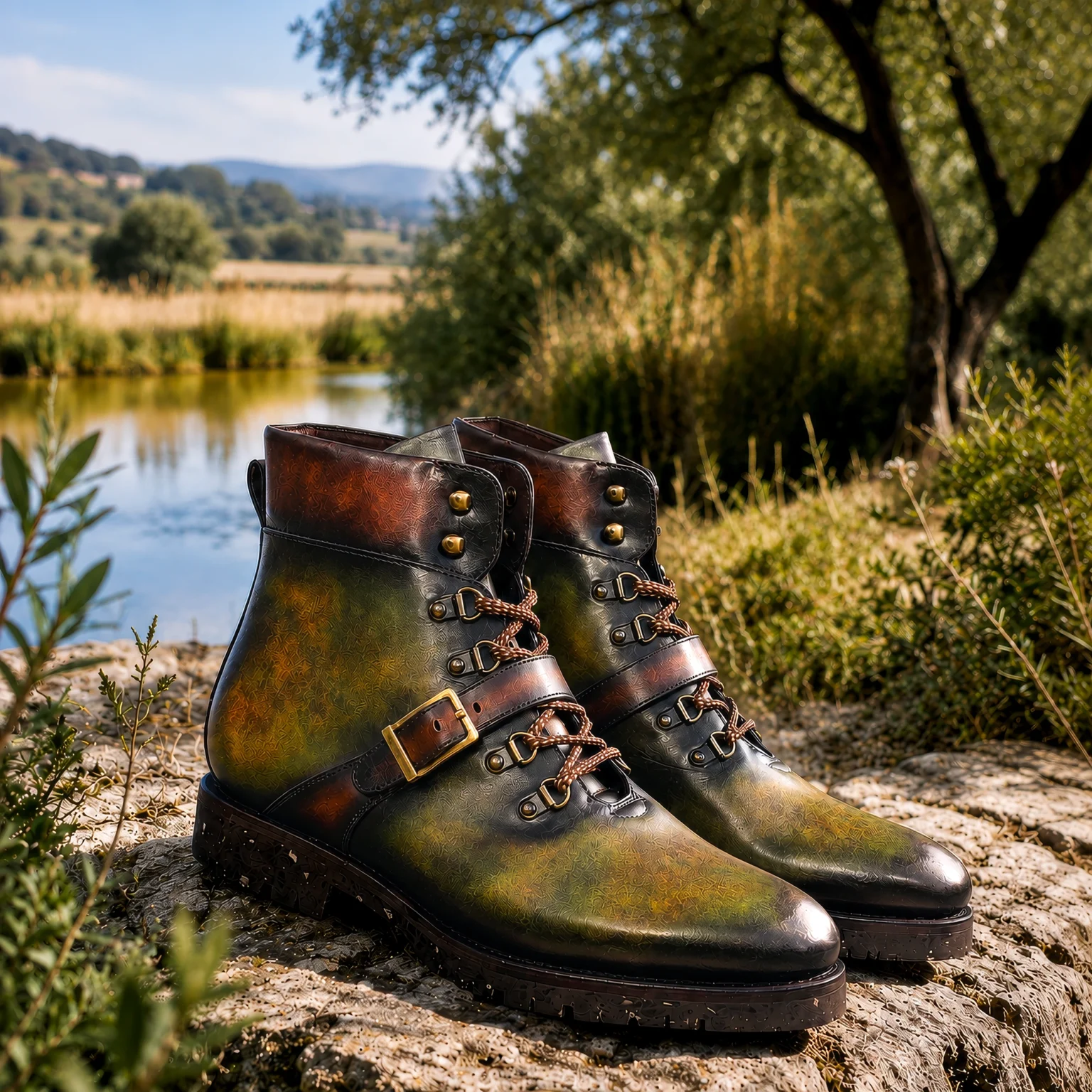 Chaussures homme - Hiking boot vert et marron - CHRIS VON MARTIAL