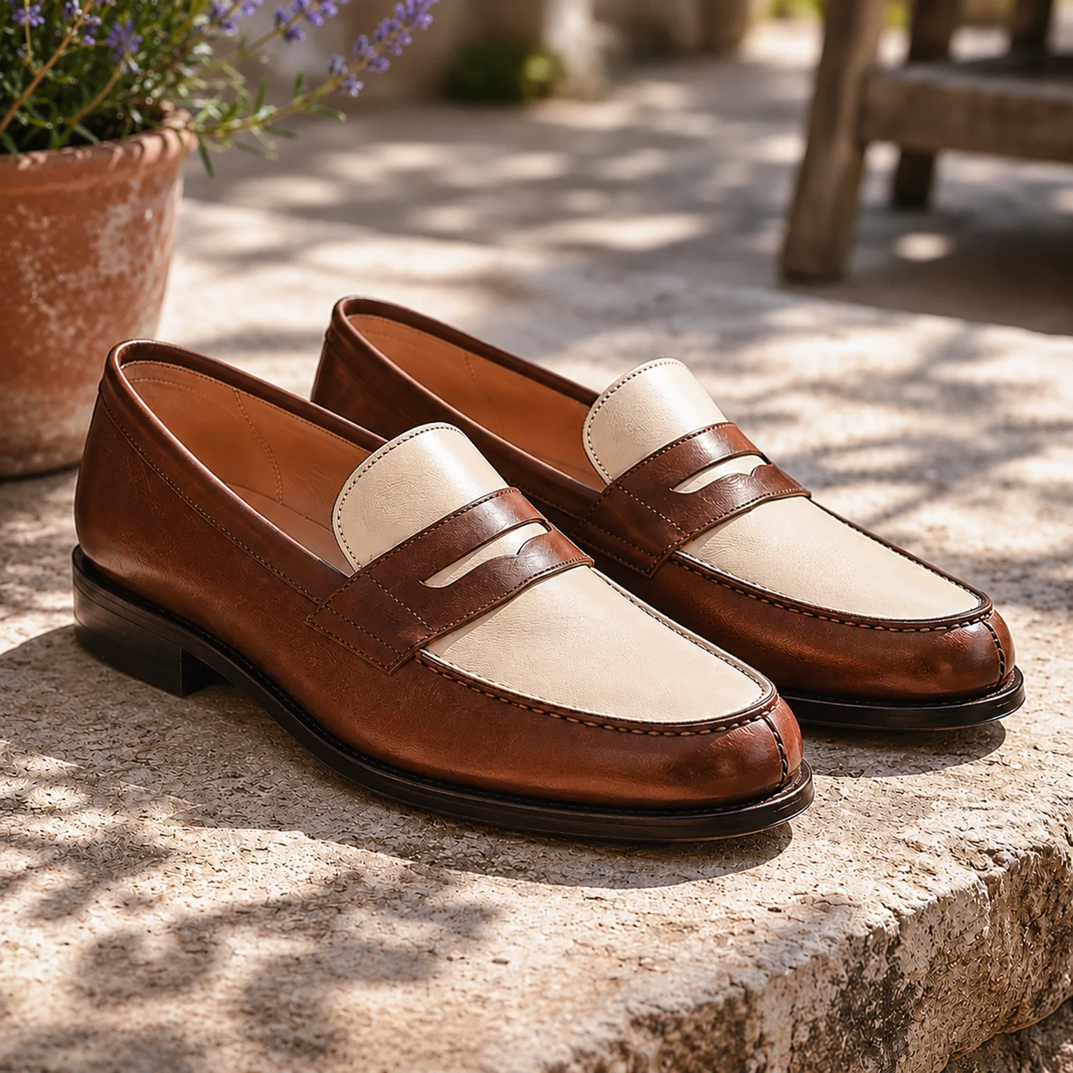 Chaussures homme - Loafer porcelaine et marron - CHRIS VON MARTIAL