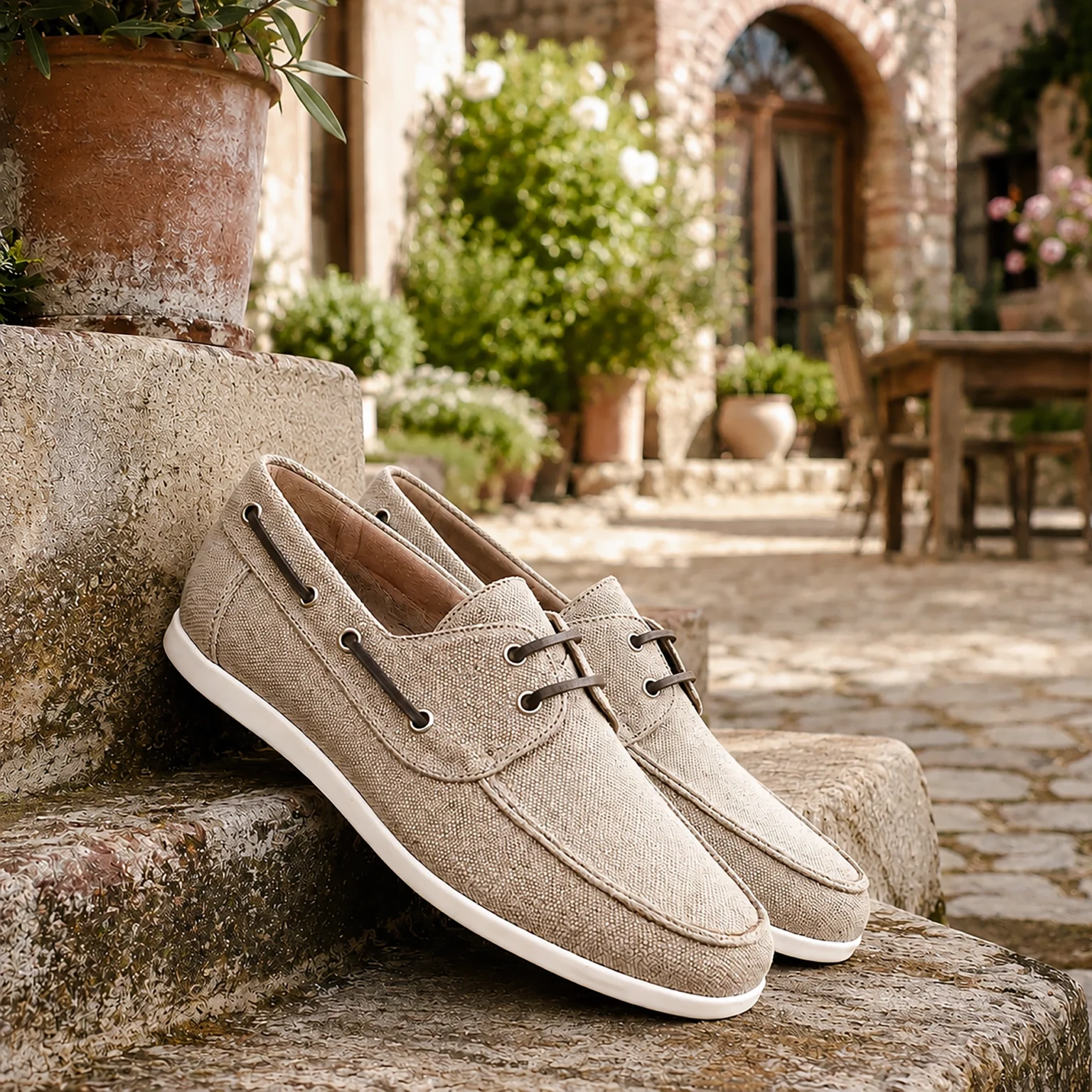 Chaussures homme beige - Boat Classic toile beige - CHRIS VON MARTIAL