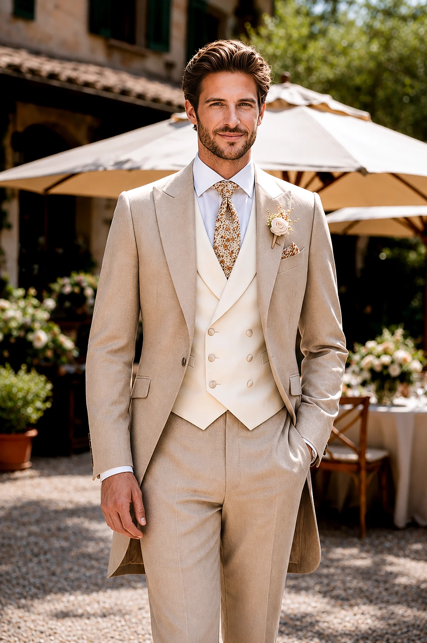 Costume beige avec jacquette et gilet dépareillé - CHRIS VON MARTIAL