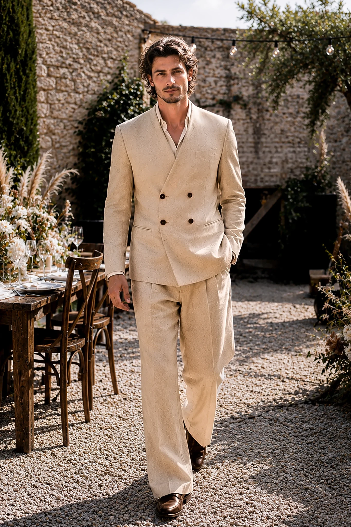 Costume beige croisé oversize épuré sans revers - CHRIS VON MARTIAL