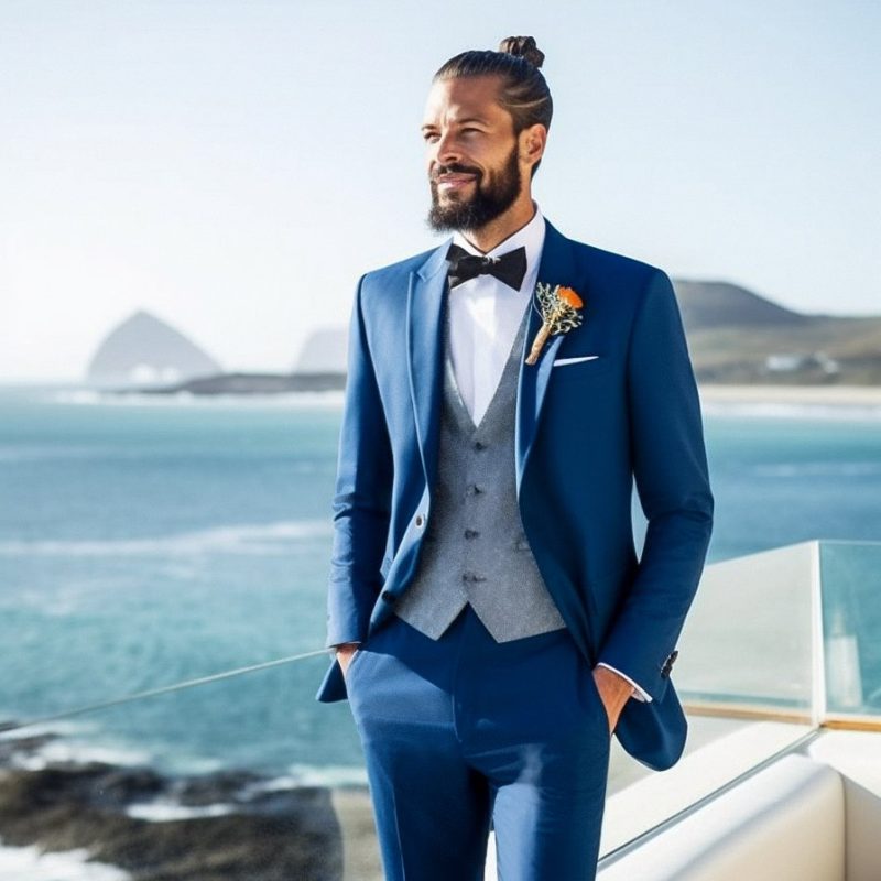 Costume bleu roi avec gilet gris bis